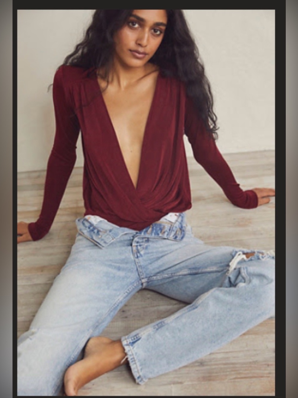 Free People Turnt Bodysuit Wrap Long Sleeve in Very Berry / Dark Red